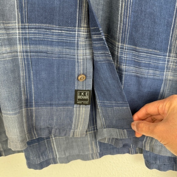 Ike Behar Men’s 100% Linen Plaid Button Down Front Short Sleeve Shirt XXL - Picture 3 of 9